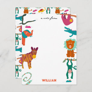 Cute Colourful Abstract Animals Custom Kids Name  Card