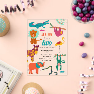 Cute Colourful Abstract Animals Kids Birthday Part Acrylic Invitations