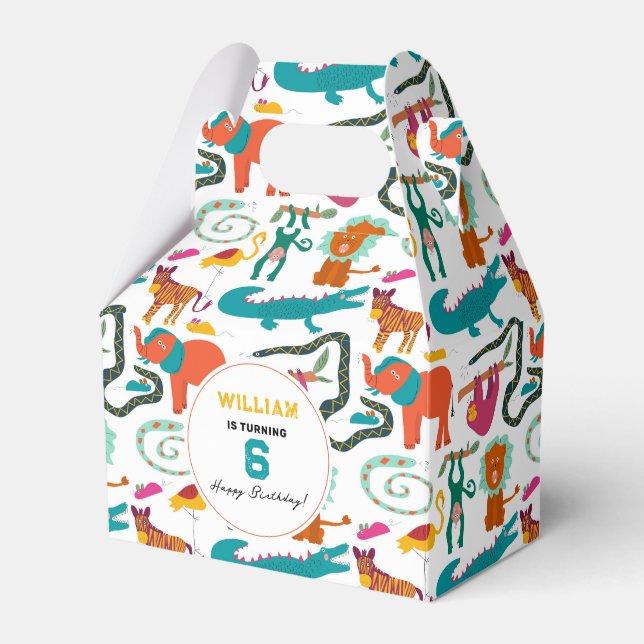 Cute Colourful Abstract Animals Kids Birthday Part Favour Box (Front Side)