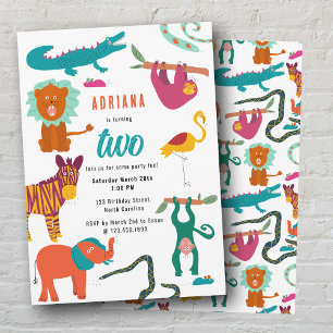 Cute Colourful Abstract Animals Kids Birthday Part Invitation