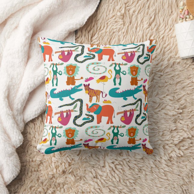 Cute Colourful Abstract Animals Kids Pattern Cushion (Blanket)