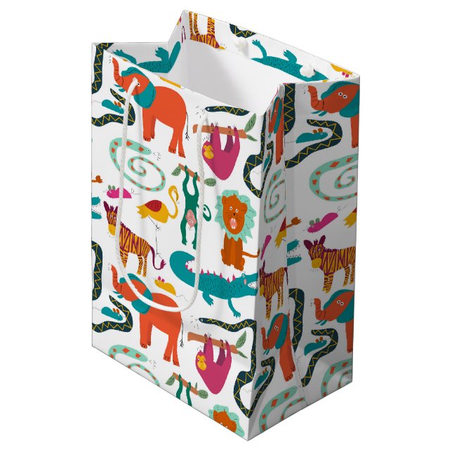 Cute Colourful Abstract Animals Kids Pattern Medium Gift Bag (Front Angled)