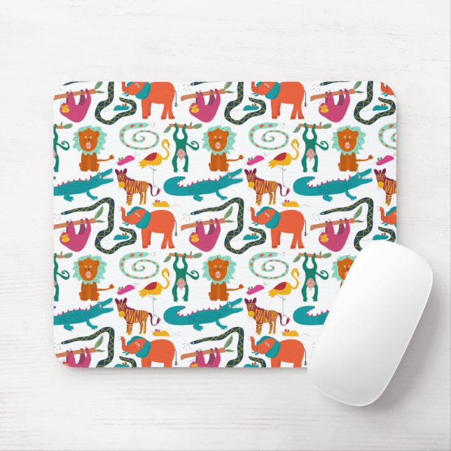 Cute Colourful Abstract Animals Kids Pattern Mouse Mat (With Mouse)
