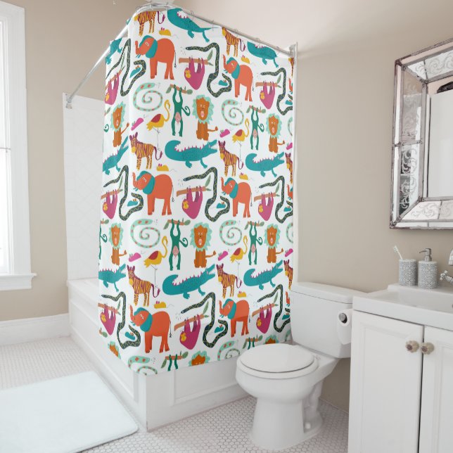 Cute Colourful Abstract Animals Kids Pattern Shower Curtain (In Situ)