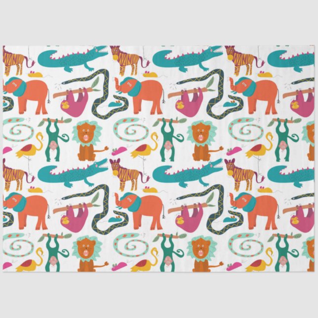 Cute Colourful Abstract Animals Kids Pattern Tissue Paper (Front)