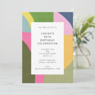 Cute Colourful Abstract Art Modern 50th Birthday Invitation
