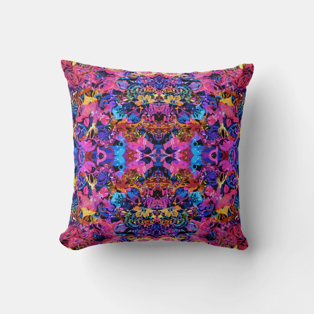 Cute colourful abstract floral patterns cushion (Front)