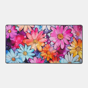 Cute Colourful Abstract Flower Illustration Desk Mat