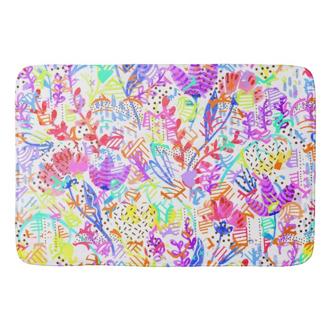 Cute colourful abstract flowers patterns bath mat (Front)