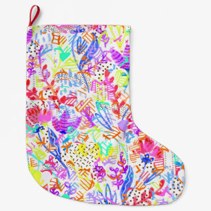 Cute colourful abstract flowers patterns large christmas stocking