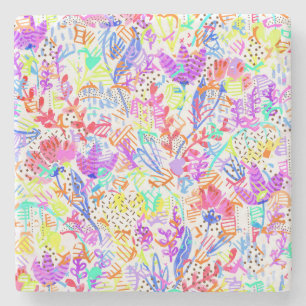 Cute colourful abstract flowers patterns stone coaster