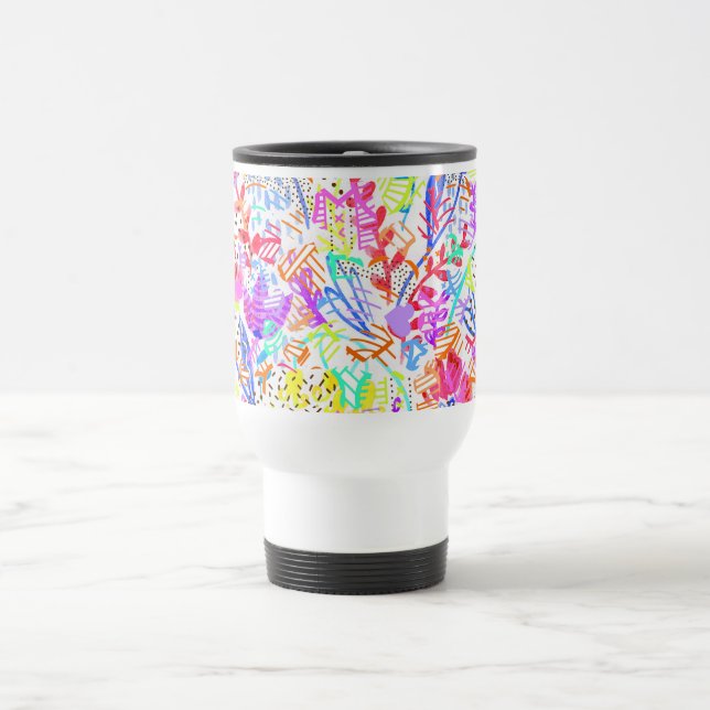 Cute colourful abstract flowers patterns travel mug (Center)