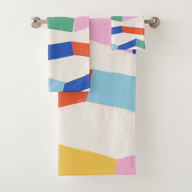 Cute Colourful Abstract Geometric Chevron Pattern Bath Towel Set (Insitu)