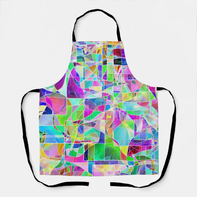 Cute colourful abstract geometric fragments design apron (Front)