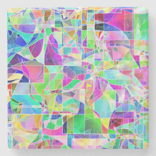 Cute colourful abstract geometric fragments design stone coaster