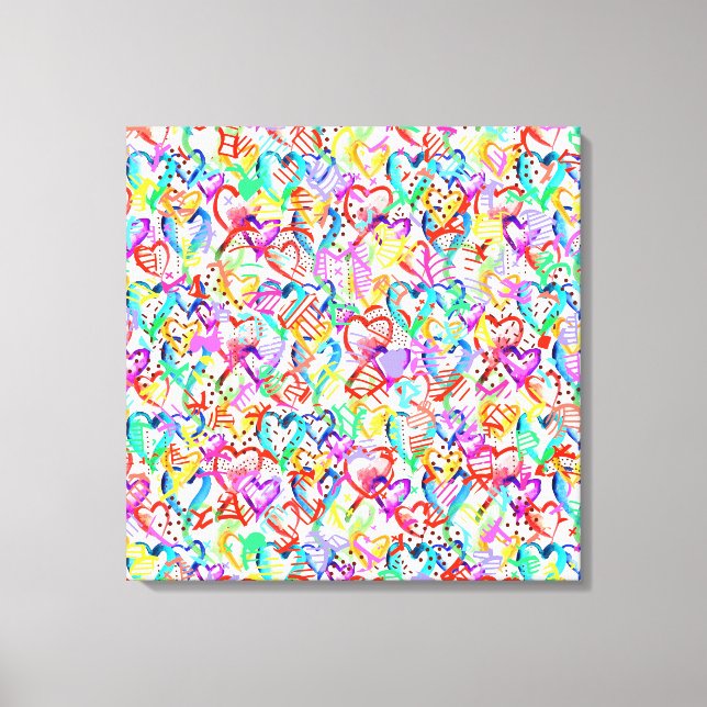 Cute colourful abstract hearts canvas print (Front)