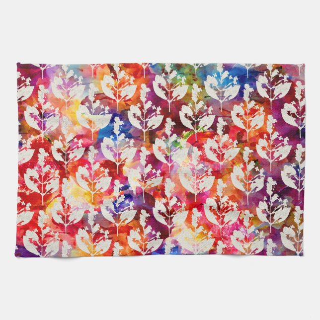 Cute colourful abstract leaves patterns tea towel (Horizontal)