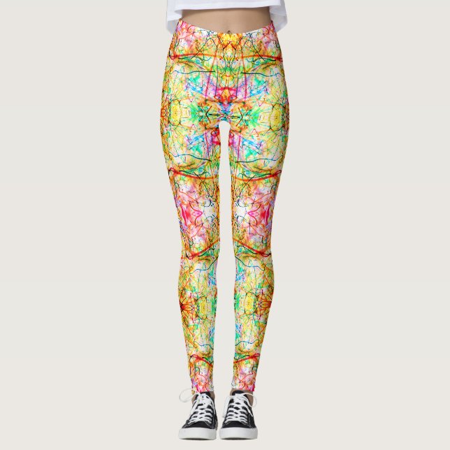 Cute colourful abstract lines leggings (Front)
