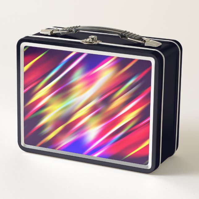 Cute colourful abstract lines metal lunch box (Front)