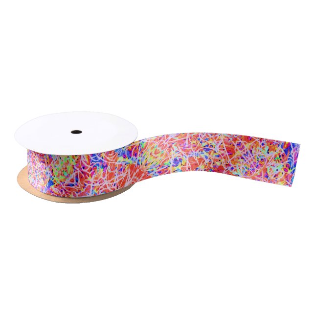 Cute colourful abstract lines painting satin ribbon (Spool)