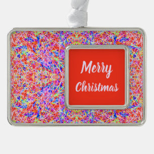 Cute colourful abstract lines painting silver plated framed ornament