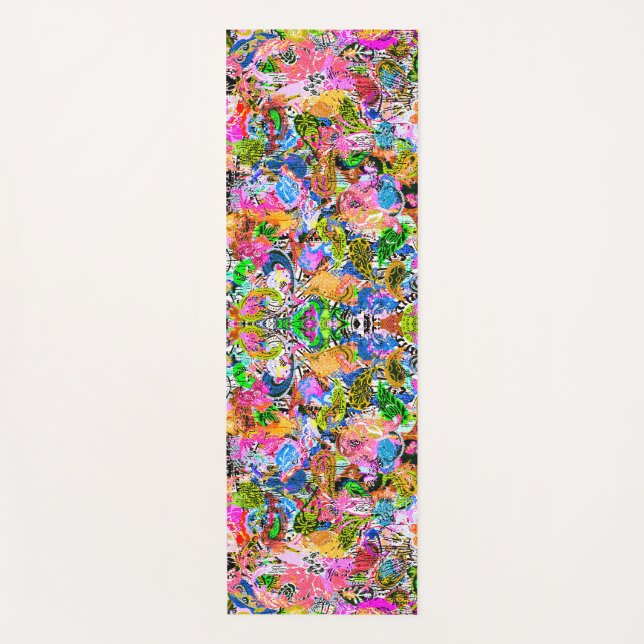 Cute colourful abstract mixed paisley flowers pape yoga mat (Front)