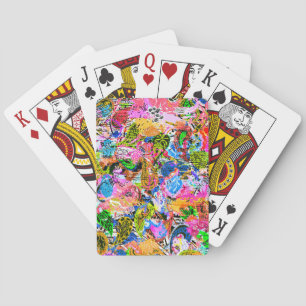 Cute colourful abstract mixed paisley flowers playing cards