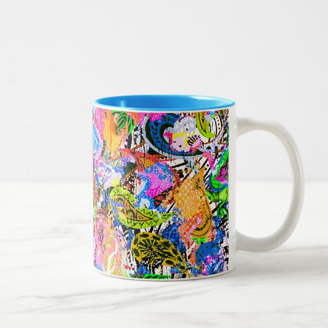 Cute colourful abstract mixed paisley flowers Two-Tone coffee mug (Right)