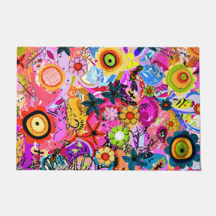 Cute colourful abstract nature insects doormat
