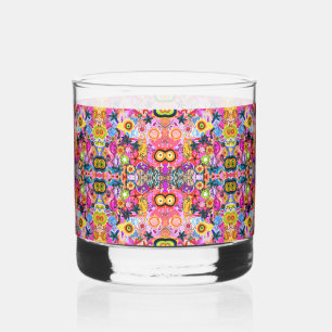 Cute colourful abstract nature insects whiskey glass