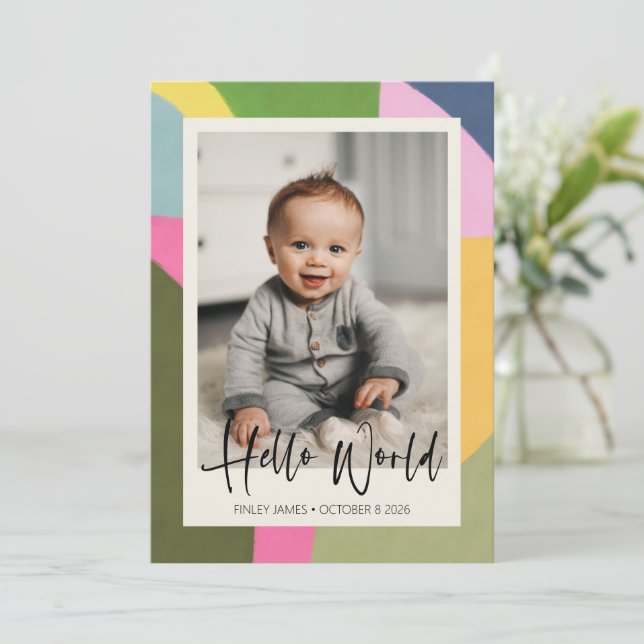 Cute Colourful Abstract Newborn Baby Photo Birth Announcement (Standing Front)