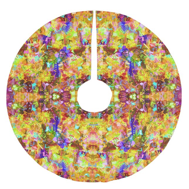 Cute colourful abstract paint brushed polyester tree skirt (Front)