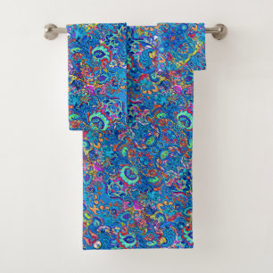 Cute colourful abstract painting flowers bath towel set