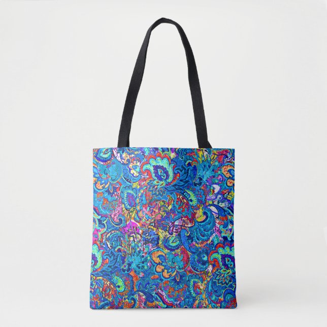 Cute colourful abstract painting flowers tote bag (Front)