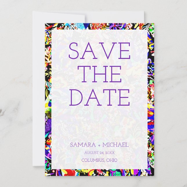 Cute colourful abstract painting save the date (Front)