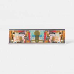 Cute colourful abstract painting throw pillow desk name plate