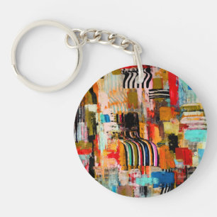 Cute colourful abstract painting throw pillow key ring