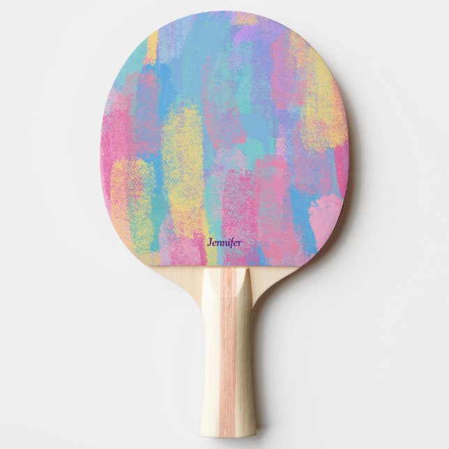 Cute Colourful Abstract Ping Pong Paddle with Name (Front)