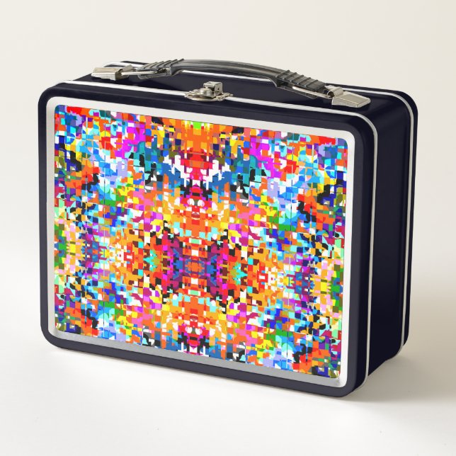 Cute colourful abstract squares metal lunch box (Front)