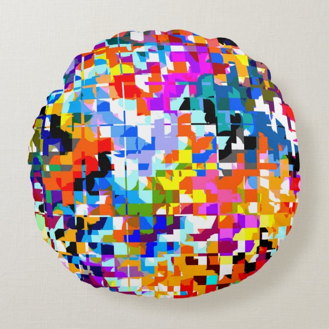 Cute colourful abstract squares notebook laptop sl round cushion (Front)