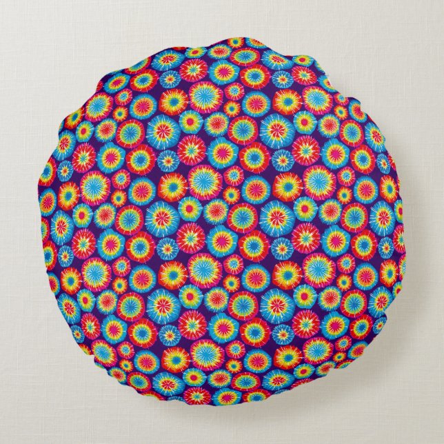 Cute colourful abstract suns patterns round cushion (Back)