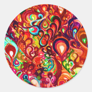 Cute colourful abstract swirl paint classic round sticker