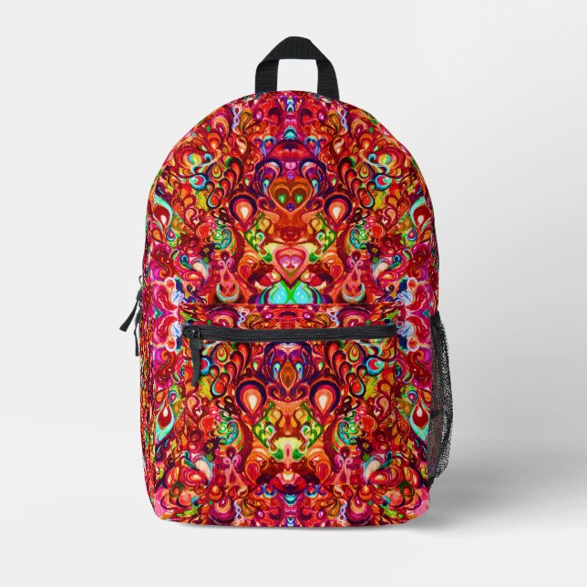 Cute colourful abstract swirl paint printed backpack (Front)