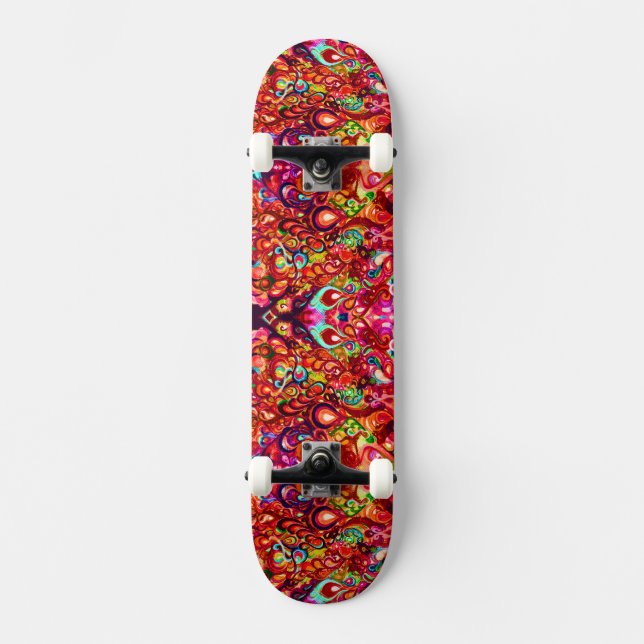 Cute colourful abstract swirl paint skateboard (Front)