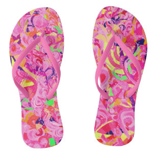 Cute colourful abstract swirls paint flip flops