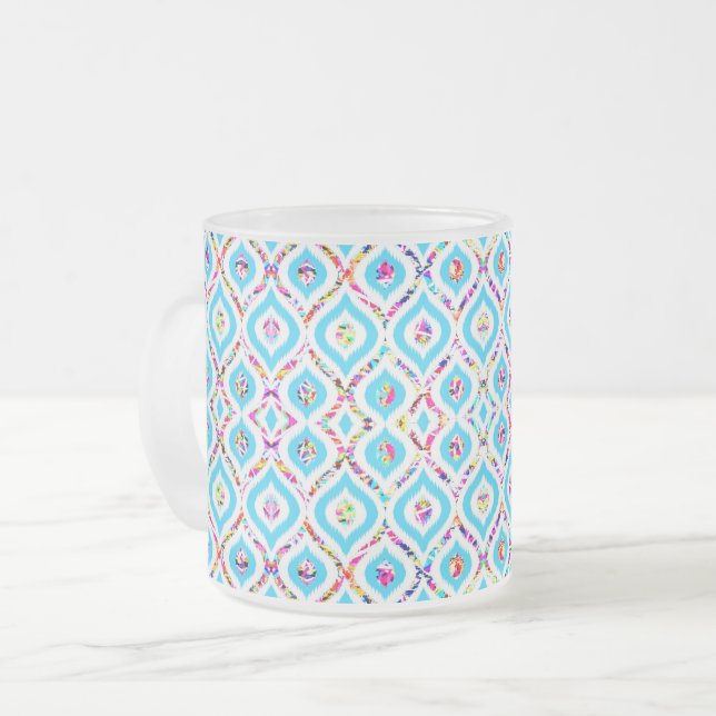 Cute colourful abstract zigzag patterns frosted glass coffee mug (Front Left)