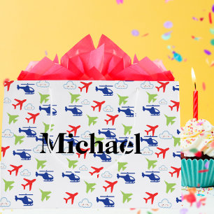 Cute Colourful Aeroplane & Clouds Aviator Custom Large Gift Bag