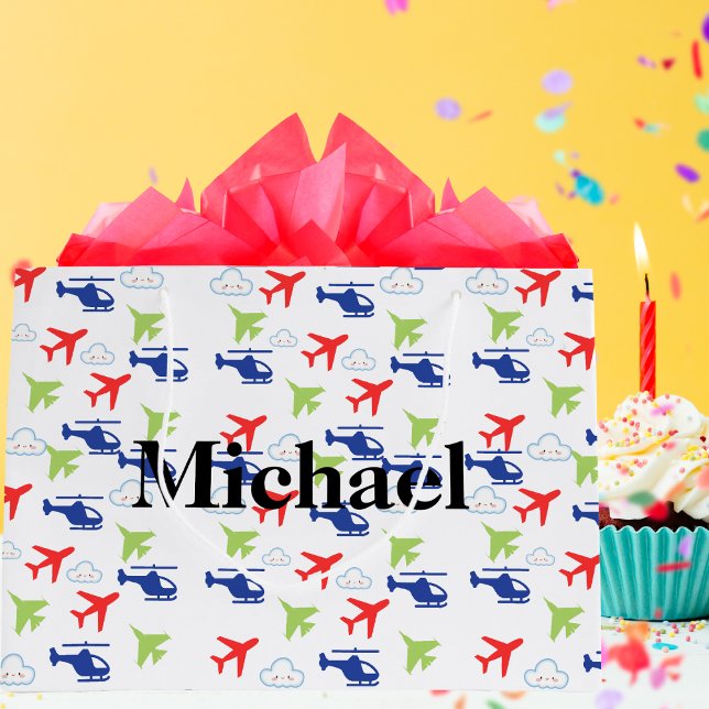 Cute Colourful Aeroplane & Clouds Aviator Custom Large Gift Bag (Creator Uploaded)
