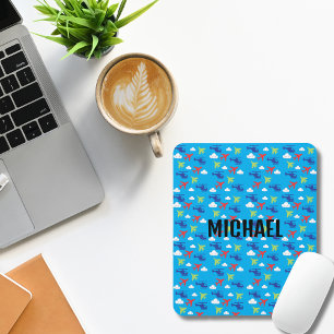 Cute Colourful Aeroplane & Clouds, Aviator, Custom Mouse Mat