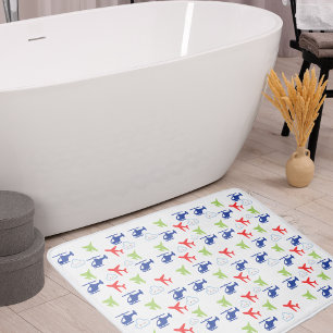 Cute Colourful Aeroplane & Clouds Aviator Fun Bath Mat